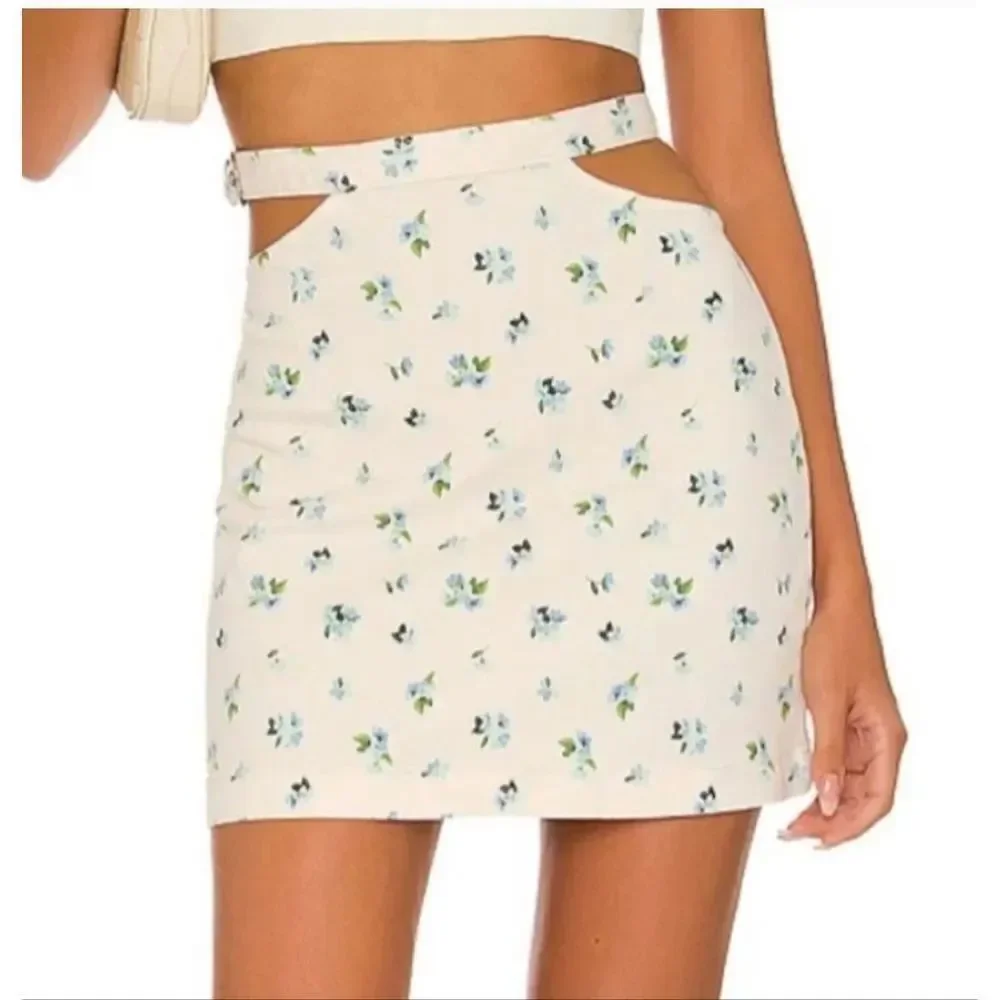 Weworewhat Denim Cut Out Floral Skirt - Size XS